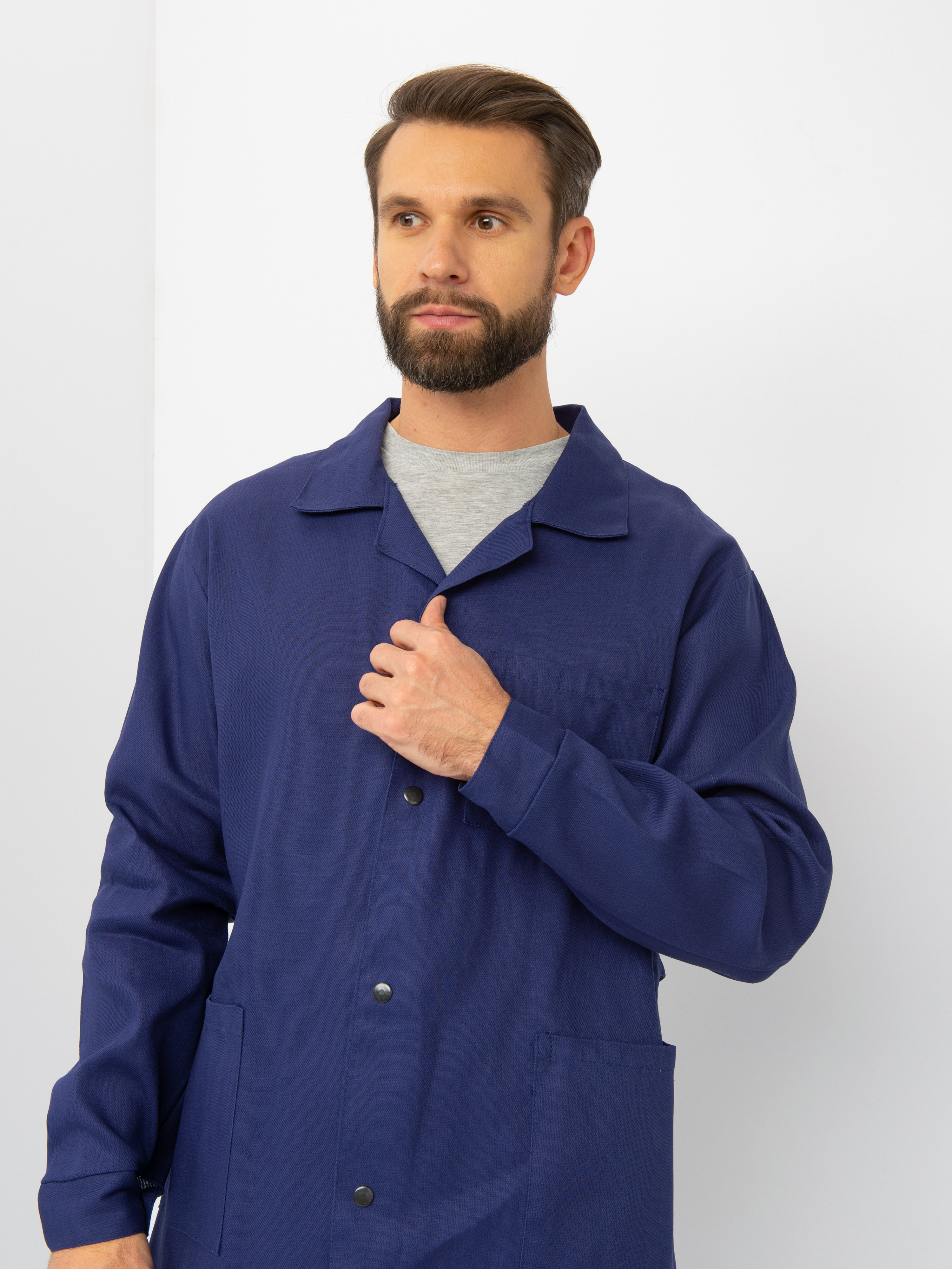 Купить Халат мужской рабочий (тк.Диагональ, кнопки), т.синий в каталоге  Куртки/Халаты летние в компании ЭкоСИЗ